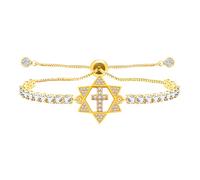 Oneress Exquisite Romantic 18k Gold Plated Hexagonal Star Zircon Bolo Bracelet for Women, Adjustable Religious Cross Tennis Jewelry Gift for Girlfriend Mom Wife Daughter（gold）