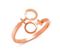 Oneress Fashion Double Circle Open Ring for Women, Adjustable Stainless Steel Band in White, Gold, Rose Gold, Simple Minimalist Jewelry for Everyday Wear YA6859-Rose Gold