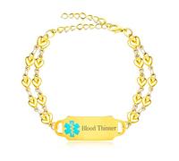 Oneress Gold Blood Thinner Bracelet, Personalized Custom Emergency Info, Nice Gold Medical Jewellry for Women YA5200