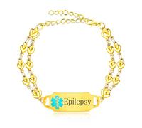 Oneress Gold Epilepsy Bracelet, Allergy and Seizure Alert, Hypoallergenic Medical Jewelry, Engraved for Elderly, Fashionable and Functional YA5200 Gold Epilepsy