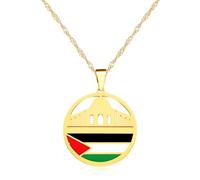 Oneress Gold Plated Palestine Map Necklace, Arabic Calligraphy Pendant, Stainless Steel Islamic Jewelry, Muslim Cultural Necklaces, Arabic Heritage Gift for Women Y5137-Gold