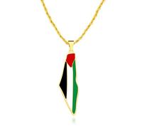 Oneress Gold Plated Palestine Necklace, Unique Palestinian Map Pendant, Islamic Heritage Jewelry, Stylish Arab Pride Charm for Men and Women Y5140-Gold