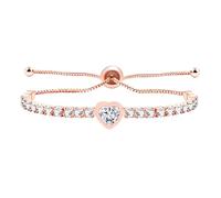 Oneress Heart Shape Brass Tab Inlaid White Glass with Adjustable Chain Link Inlaid Cubic Zirconia Bracelet Crystal Jewelry Gift Eternal Love Bracelet for Women Wife for Girls YA4548 (Rose Gold)