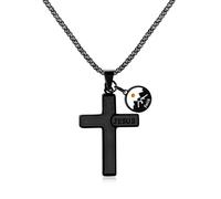 Oneress Jesus Cross Pendant Necklace Real Mustard Seeds Necklace Baptism First Communion Inspirational Jewelry Religious Prayer Church Gifts for Women YA4472 (Black)