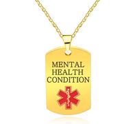 Oneress Mental Health Necklace, Gold Plated Pain Disorder Pendant, ICE Emergency Contact Tag for Women YA5217 Gold MENTAL