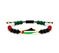 Oneress Middle Eastern Handmade Bracelet, Arabic Script Beaded Wristband, Freedom & Peace Symbol, Red Green Bead Jewellry for Men, Adjustable Patriotic Gift YA5883 Gold