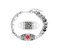 Oneress Natural Picture Stone QR Code Bracelet, Asthma Alert Medical ID Seniors Custom Engraved Diabetes Protection, Healing Jewelry YA5493 Natural Picture Stone QR Code