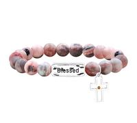 Oneress Natural Pink Zebra Stone Bracelet Stainless Steel Tag Blessed Bracelet Inspirational Message Jewelry Great Gift SJYA4657 (Zebra Stone)