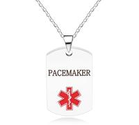Oneress Pacemaker Medical ID Necklace, Platinum Plated Custom Emergency Pendant, Hypoallergenic Health Tag for Women, Vegan Safety Jewelry YA5217 White PACEMAKER