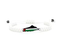 Oneress Palestinian Bracelet with Map Beads, Faith Charm Elastic Rope Jewelry, Christian Religious Gift for Her or Him YA5882 White-Black