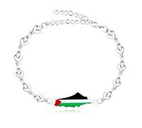 Oneress Palestinian Map Bracelet, Adjustable Heart Chain, Palestine Map Jewelry for Women, National Flag Jewelry YA5212 White