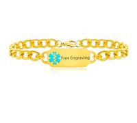 Oneress Personalized Customized ID Medical Alert Bracelets for Patients, Customized Gold Plated Emergency Idenity Bracelet with Medical Serpent Symbol for Unisex （Diy）