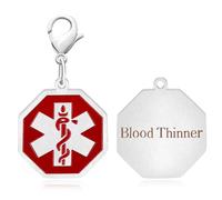 Oneress Personalized Medical Keychain White Gold Plated Octagon Tag Engraved Blood Thinner for Alerts YA4677 (Silver Color-Blood Thinner)