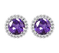 Oneress Purple Zirconia Stud Earrings, Large CZ Wedding Earrings, Bridesmaid & Proposal Gift, Sparkly Fashion Jewelry for Women YA5034 Purple
