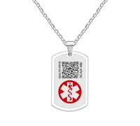 Oneress QR Code Medical Alert Necklace, Stainless Steel SOS Red Snake Staff Symbol Pendant for Patient Women and Men Invisible Condition YA5239 White-QRCode