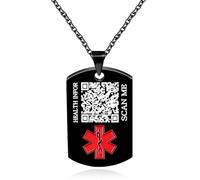 Oneress QR Code Medical ID Necklace, Black Engraved Dog Tag, Inspirational Autism Medical Alert for Women and School YA5217 Black QR Code