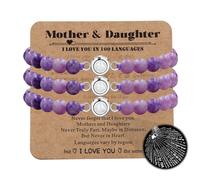 Oneress Real Natural Lepidolite Stone with Adjustable Purple Cord String Bracelet 100 Different Languages I Love You Bracelets Jewelry Gifts for Best Sister Friends YA4754 (White-3pc)