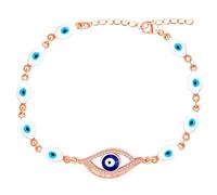 Oneress Rose Gold Evil Eye Protection Bracelet, Elegant White-Blue Enamel Link Chain Blessing Bracelet with Brass Eye Design Bracelet Gift for Women YA4894