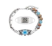 Oneress Shou Shan Stone QR Code Bracelet, Adjustable Beaded Natural Stone, Protection Health ID Tag Mindfulness Meditation Jewelry, Retirement Gift Diabetic Jewelry YA5493 Shou Shan Stone QR Code