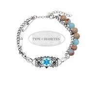 Oneress Shou Shan Stone Type I Diabetes Bracelet, Lightweight Medical Jewellry, ICE Tag Adjustable Stainless Steel Mental Health Alert for Women YA5493 Shou Shan Stone TYPEI