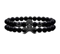 Oneress Skull Bracelets, 8mm Black Obsidian Beaded Bone Skeleton Healing Energy Bracelet, Anxiety Relief Jewelry for Husband Father's Day Gift YA4723 (Black)