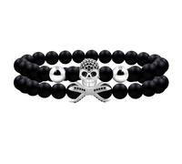 Oneress Skull Friendship Bracelets, 8MM Black Obsidian Beaded Stretch Bracelet with Brass Skull for Best Friends, Commemorative Punk Jewelry Parties and Birthdays YA4723 (White)