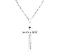 Oneress Stainless Steel Chain Necklace | Engraved Baptism Cross Pendant | Matthew 17:20 Bible Verse Jewelry | Christian Faith Necklaces for Women |Fashion Ball Bead Chain YA5186-White