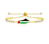 Oneress Stainless Steel Ethnic Pakistani Bracelet | Social Justice Anti-Oppression Traditional Charm Bracelet | Adjustable Tennis Chain Islamic Cultural Gaza Art Zircon Bangles YA5210-Gold