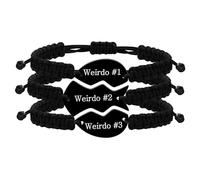 Oneress Three Pieces Puzzle Heart Bracelets, Black Stainless Steel Matching Handmade Woven Rope Bracelet Set Weirdo #1/ Weirdo #2/ Weirdo #3/ for Best Friends YA4837 (Weirdo 1 2 3)