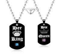 Oneress Two Souls One Heart Pendant Necklaces for Couple Stainless Steel Dog Tags Pendant Neckalce for Valentine's Day gift Women Men YA4827(King Queen)