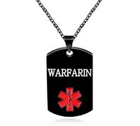 Oneress Warfarin Medical Necklace, Black Engraved Tag, Stroke Survivor Pendant, Christian Medical Jewelry for Men and Women YA5217 Black WARFARIN