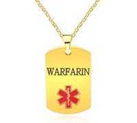 Oneress Warfarin Medical Necklace, Gold Plated Insulin Dependent Tag, Smart Medical ID for Women with Anxiety Disorder YA5217 Gold WARFARIN