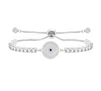 Oneress White Evil Eye Protection Tennis Bracelet, Trendy Devil's Eye Tennis Charm Adjustable Bracelet with Cubic Zirconia Accents for Women and Girls YA4809