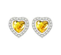 Oneress Yellow Crystal Heart Stud Earrings, Romantic Bridal Jewelry, Valentine’s Day Gift, Sparkly CZ Stud Earrings, Wedding & Cocktail Party Earrings YA4135 Yellow