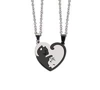 Oneroomone Pack of 2 cat pendant couples necklace, black silver couples necklace, puzzle pendant necklace, best gift for you and your lover, Stainless Steel, No Gemstone