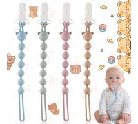 Oneroomone Pack of 4 Baby Dummy Chains Silicone with Safety Clip, Dummy Strap for Boys & Girls, Pacifier Chain & Dummy Clip, Easy to Clean, Dummy Chains for Prams