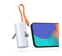 ONES 5000mAh Mini Power Bank, 10.5W Dual-Way Quick Charge, Built-in Cables/Stand, Portable Battery Phone Charger for iPhone 16/15/14/1312 Samsung S22/23 Series, USB C Plug & Lighting Cable, White