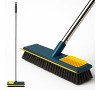 Onesave Floor Scrubbing Brush with Long Handle | 2-in-1 Hard Bristle & Squeegee | Heavy Duty Bathroom, Tile, Patio, Deck & Outdoor Cleaning Brush for Home and Garden