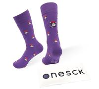 ONESCK Funky Animal Socks - Colourful Novelty Cotton Crew Socks for Men & Women | Fun Gift Socks (UK, Numeric, 4, 7.5, Regular, Regular, Hippie Cat - Purple)