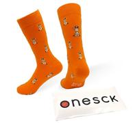 ONESCK Funky Animal Socks - Colourful Novelty Cotton Crew Socks for Men & Women | Fun Gift Socks (UK, Numeric, 4, 7.5, Regular, Regular, Hiphop Giraffe - Orange)