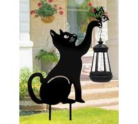 Oneser Black Cat Yard Decorations Outdoor - Solar Lights Outdoor Garden Decor Stake with Butterfly Decorative Cat Garden Decor, Garden Decoration, Cat Silhouette, Outdoor Solar Decorative