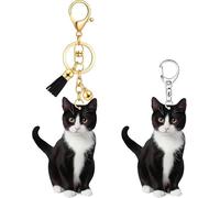 Oneser Mischief Cat Interactive Keychain with Spinning Balls - Funny Kitten Moving Pendant Bag Charm, Hilarious Gag Gift (2 Pcs Tuxedo Cat Keychain)