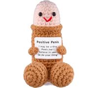 Oneser Positive Crochet Plush Toy, Emotional Support Animal, with Positive Messages for Adult Women Cute Pickle Desktop Decor Birthday Gifts (brown doll)