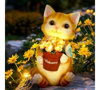 Oneser Solar Garden Decor Flower Pot Cat Statues Outdoor, Solar Lights Outdoor Waterproof,Garden Decorative Ornament for Lawn Patio, Balcony, Yard Unique Housewarming Gifts for Cat Lovers