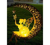 Oneser Solar Garden Statues Outdoor Decor, Fairy Moon Figurine Light Stake,Solar Light Outdoor Statue for Yard, Lawn or Patio - Cute Metal Decoration for Garden Lovers