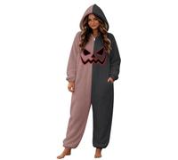 Onesie Adult Cuddly Pyjamas Fleece Pyjamas Halloween Costume | Halloween Pyjamas Women's Long Scary Horror Ghost Face Warm Two-Tone Cuddly Suit for Halloween Costume Party