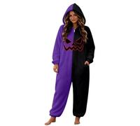 Onesie Adult Cuddly Pyjamas Fleece Pyjamas Halloween Costume | Halloween Pyjamas Women's Long Scary Horror Ghost Face Warm Two-Tone Cuddly Suit for Halloween Costume Party