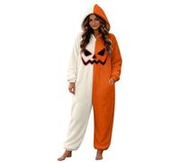 Onesie Adult Cuddly Pyjamas Fleece Pyjamas Halloween Costume | Halloween Pyjamas Women's Long Scary Horror Ghost Face Warm Two-Tone Cuddly Suit for Halloween Costume Party