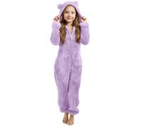 Onesie for Kids, Girls Teddy Fleece Cute Ear Hooded Onesie-Winter Warm Zipper Kids Onesie Sleepsuits One Piece Pyjamas Fleece Pjs Thickened Thermal Loungewear Fuzzy Nightwear 3-12 Years