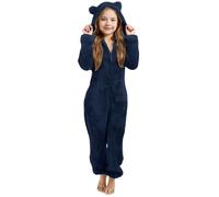 Onesie for Kids, Girls Teddy Fleece Cute Ear Hooded Onesie-Winter Warm Zipper Kids Onesie Sleepsuits One Piece Pyjamas Fleece Pjs Thickened Thermal Loungewear Fuzzy Nightwear 3-12 Years
